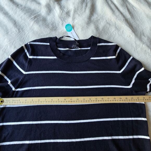 Women's Navy White Stripe Sweater Plus 1X Minimalist Soft Cozy Winter Layering - Picture 3 of 7